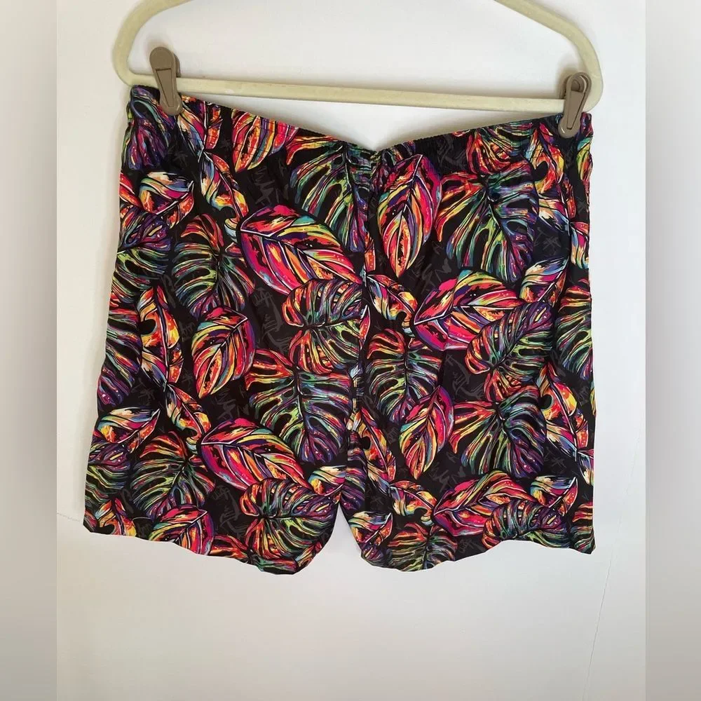 Broken Threads Surf, Tropical Swim Trunks, Sz L black NEW